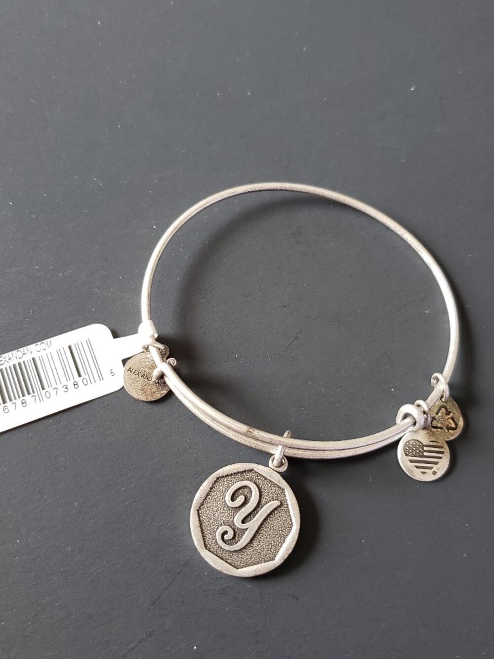 NWT Alex and Ani Y Initial Letter Silver Charm Bracelet Bangle 741
